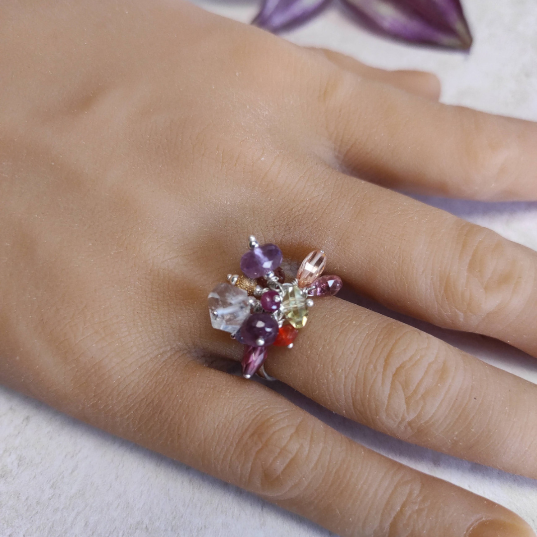 inari designs silver hallmarked amethyst quartz tourmaline garnet charm ring