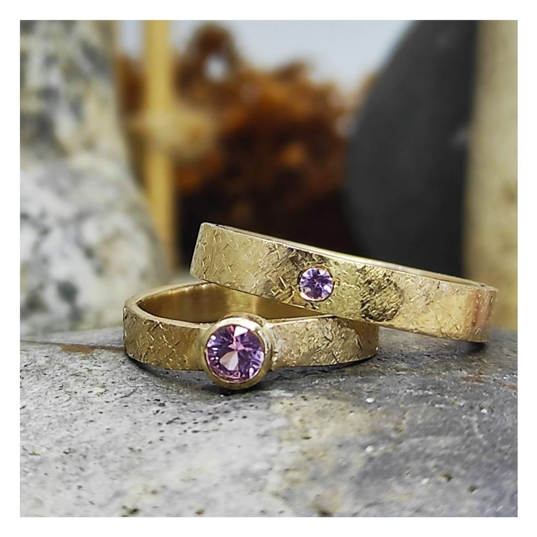 18ct Gold Pink Sapphire Wedding Ring set